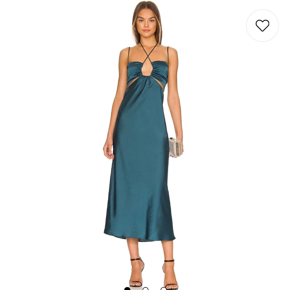 Show Me Your MUMU Satin Slip Dress Size S Jade Green Revolve Maxi Codie Cut Out